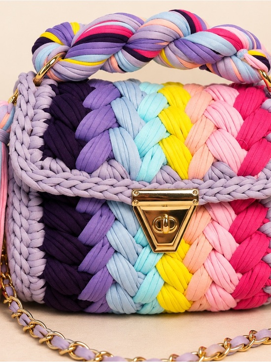 Handbags - Handwoven Multicolor Crochet Shoulder Bag with Gold Hardware | Dopamine